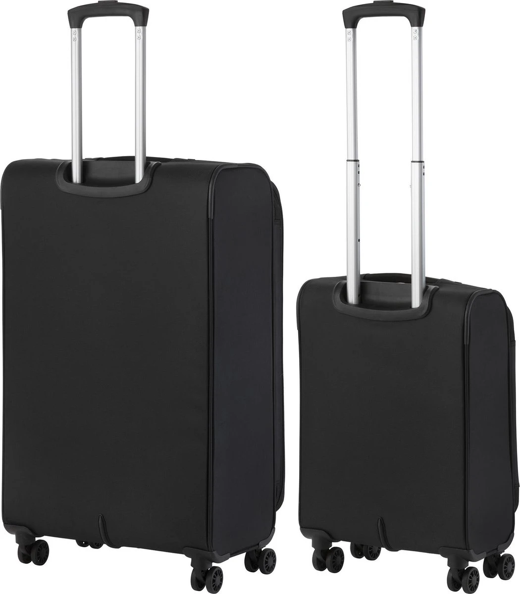 TravelZ Softspinner TSA Kofferset - 2-delig Handbagage + Grote Koffer 77cm - Dubbele Wielen - Zwart 4 TravelZ Softspinner TSA Kofferset - 2-delig Handbagage + Grote Koffer 77cm - Dubbele Wielen - Zwart - Afbeelding 2