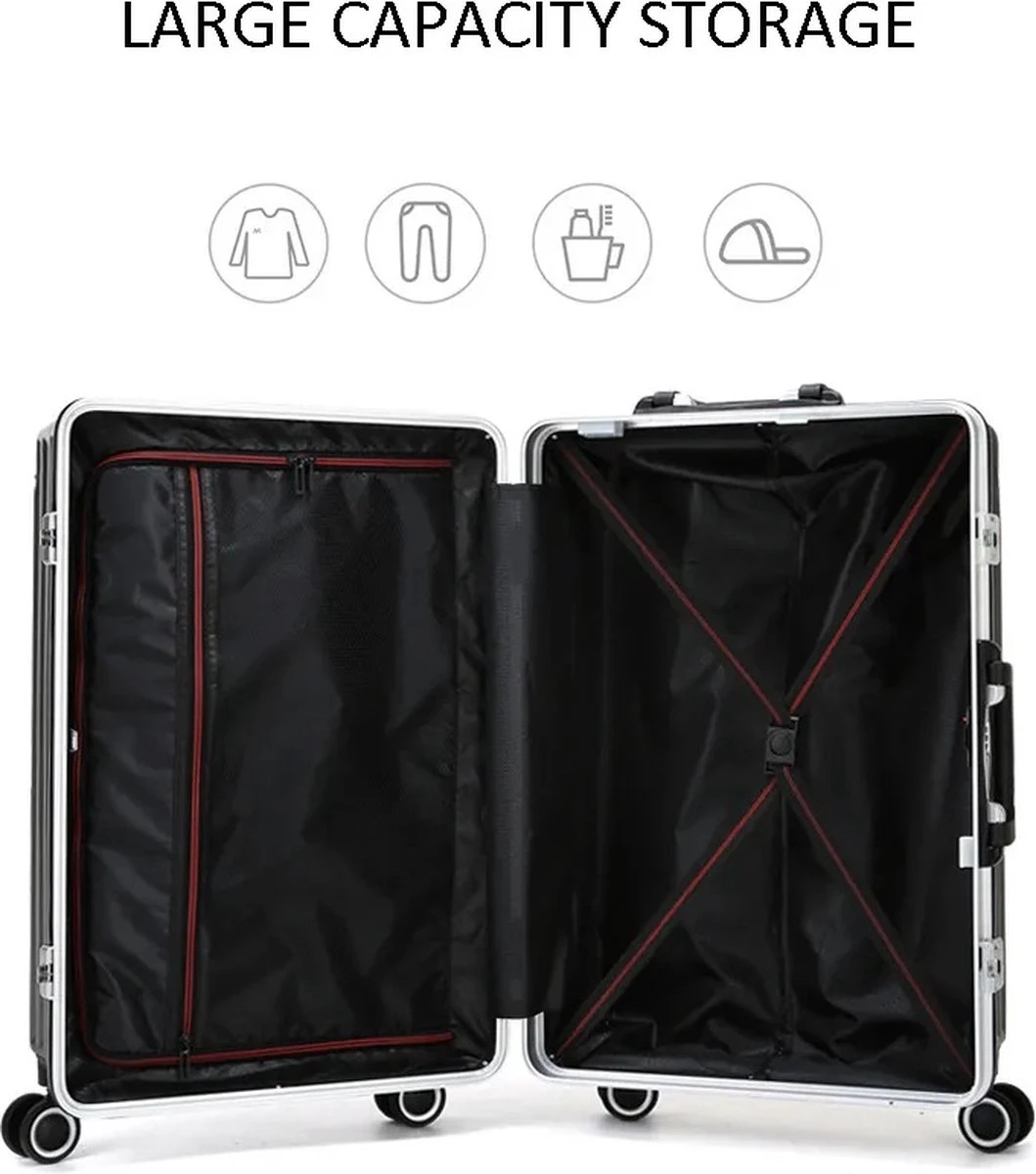 Design Handbagage Reiskoffer 20'', 50.8 Cm Cabinbag, Spinner , Aluminium Magnesium Alloy Frame Koffer, (LIGHT GRIJS) 6 Design Handbagage Reiskoffer 20'', 50.8 Cm Cabinbag, Spinner , Aluminium Magnesium Alloy Frame Koffer, (LIGHT GRIJS) - Afbeelding 4