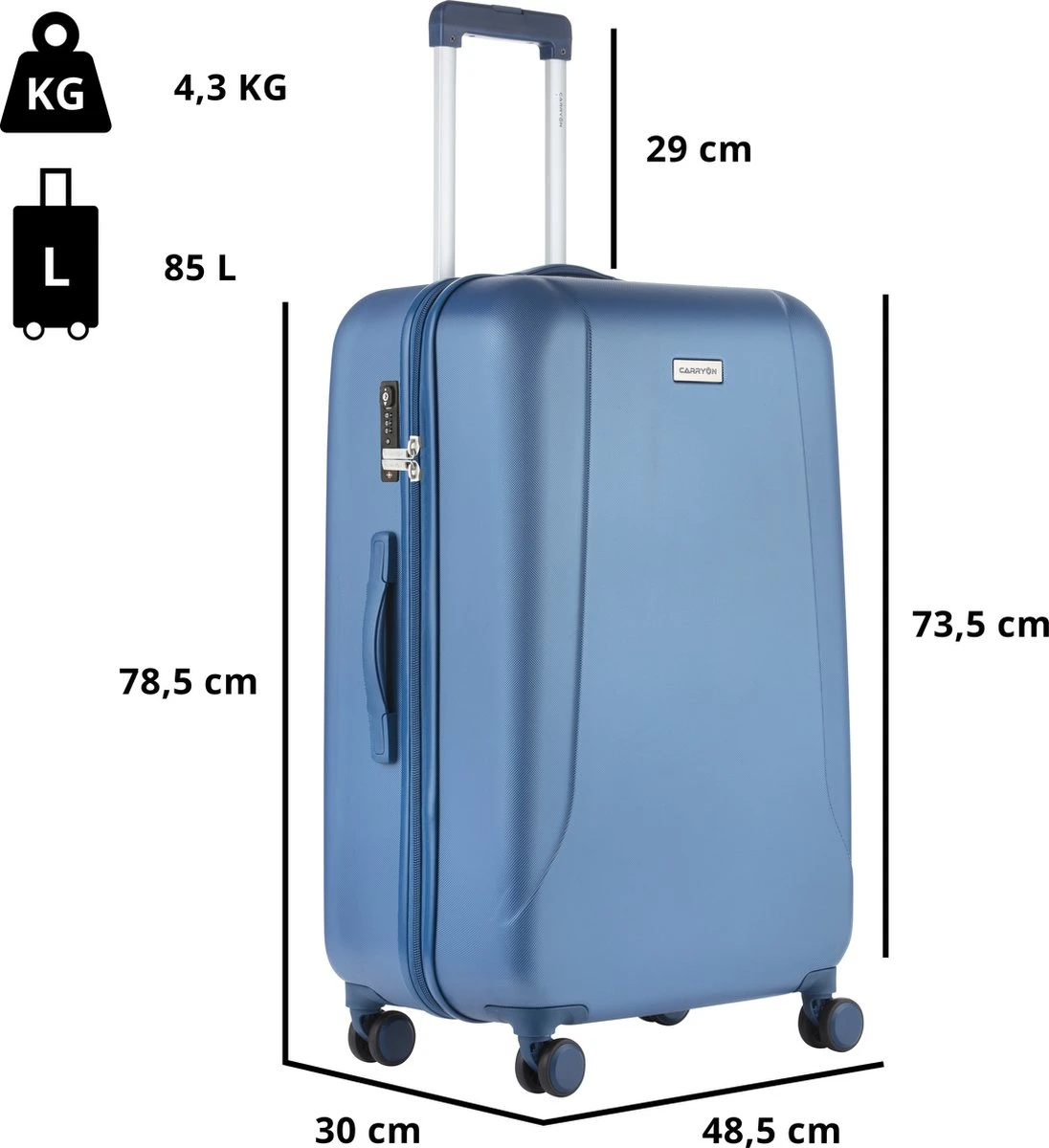 CarryOn Skyhopper Kofferset – TSA Handbagage + Reiskoffer 78cm – Dubbele Wielen - Blauw 11 CarryOn Skyhopper Kofferset – TSA Handbagage + Reiskoffer 78cm – Dubbele Wielen - Blauw - Afbeelding 9