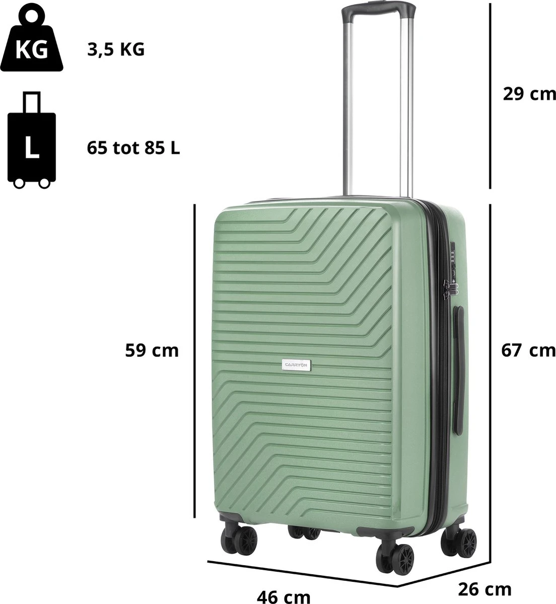 CarryOn Transport TSA Reiskoffer - Trolley 67cm Met Expander - OKOBAN - Dubbele Wielen - Olijf 8 CarryOn Transport TSA Reiskoffer - Trolley 67cm Met Expander - OKOBAN - Dubbele Wielen - Olijf - Afbeelding 6