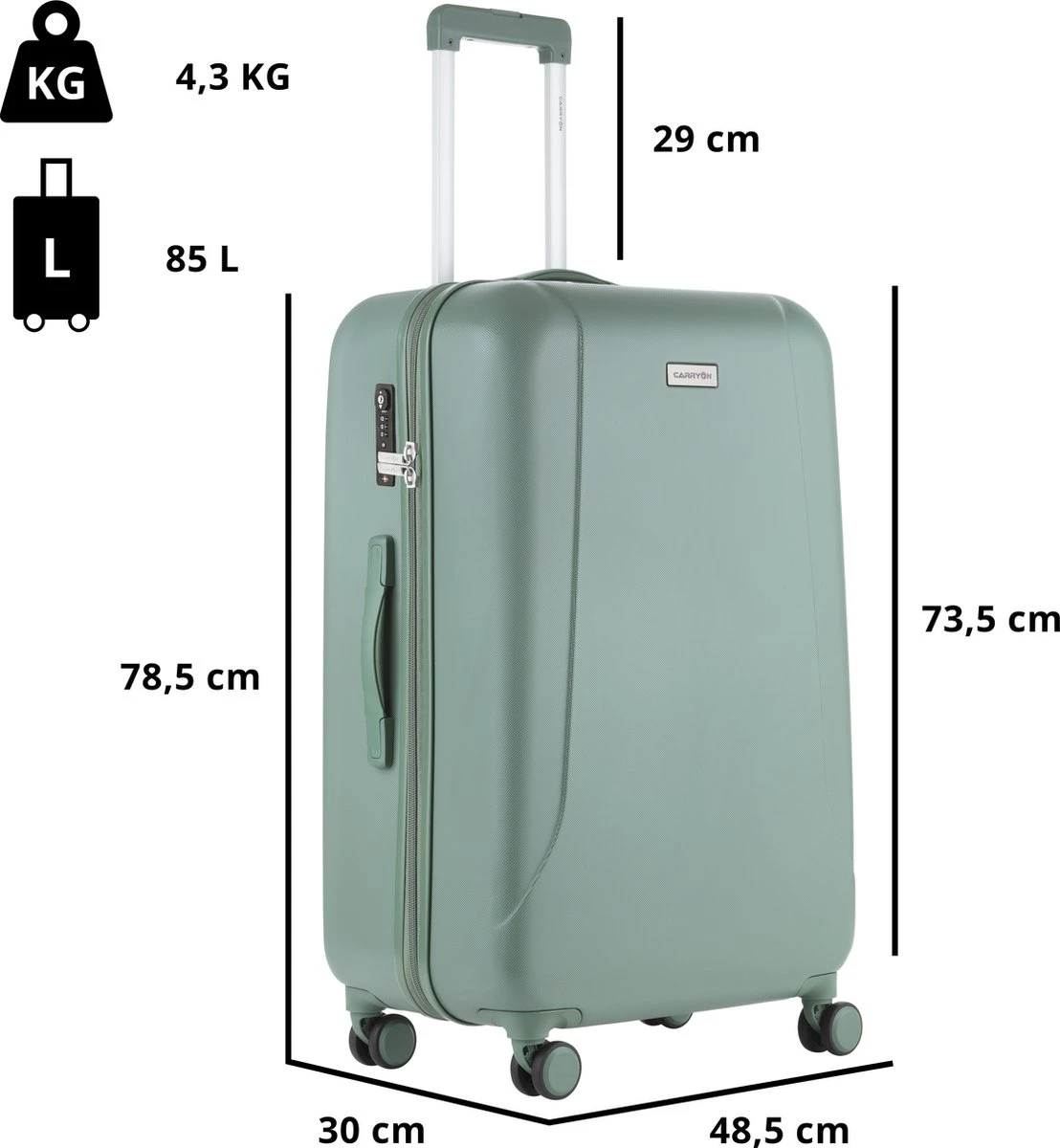 CarryOn Skyhopper Reiskoffer - 78cm TSA Trolley Met OKOBAN - Dubbele Wielen - Olijf 4 CarryOn Skyhopper Reiskoffer - 78cm TSA Trolley Met OKOBAN - Dubbele Wielen - Olijf - Afbeelding 2