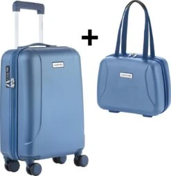 CarryOn Skyhopper Handbagage En Beautycase - 55cm TSA Trolley En Make-up Koffer - Blauw -Koffer Winkel 1161x1200