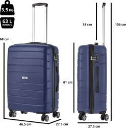 TravelZ Big Bars Reiskoffer 68 Cm Met Dubbele Wielen - Trolley Koffer Met TSA-slot - Blauw -Koffer Winkel 1182x1200