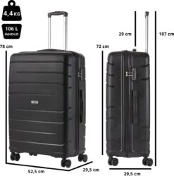 TravelZ Big Bars Reiskoffer 78 Cm Met Dubbele Wielen - Trolley Koffer Met TSA-slot - Zwart -Koffer Winkel 1187x1200 3