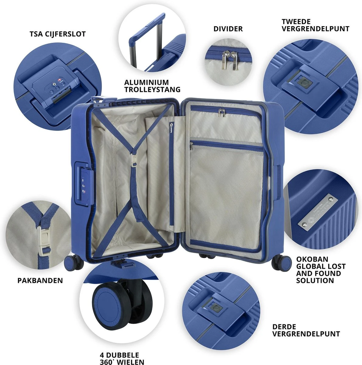 CarryOn Protector Luxe 2-delige Kofferset - TSA Trolleyset Handbagage En Groot - Kliksloten - Ultralicht - Blauw 5 CarryOn Protector Luxe 2-delige Kofferset - TSA Trolleyset Handbagage En Groot - Kliksloten - Ultralicht - Blauw - Afbeelding 3