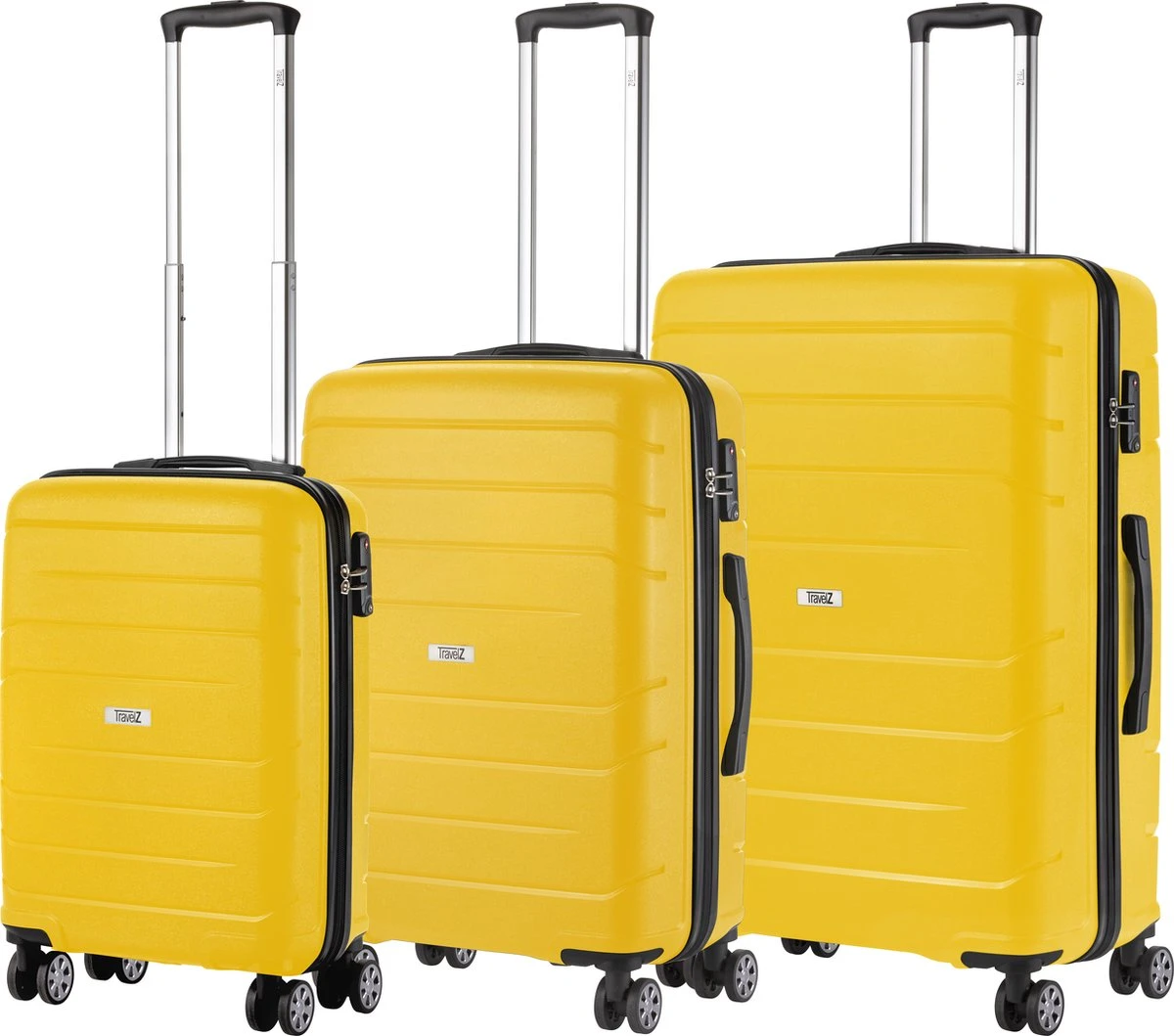 TravelZ Big Bars Kofferset - Trolleyset 3-delig Met TSA-slot - Geel 3 TravelZ Big Bars Kofferset - Trolleyset 3-delig Met TSA-slot - Geel