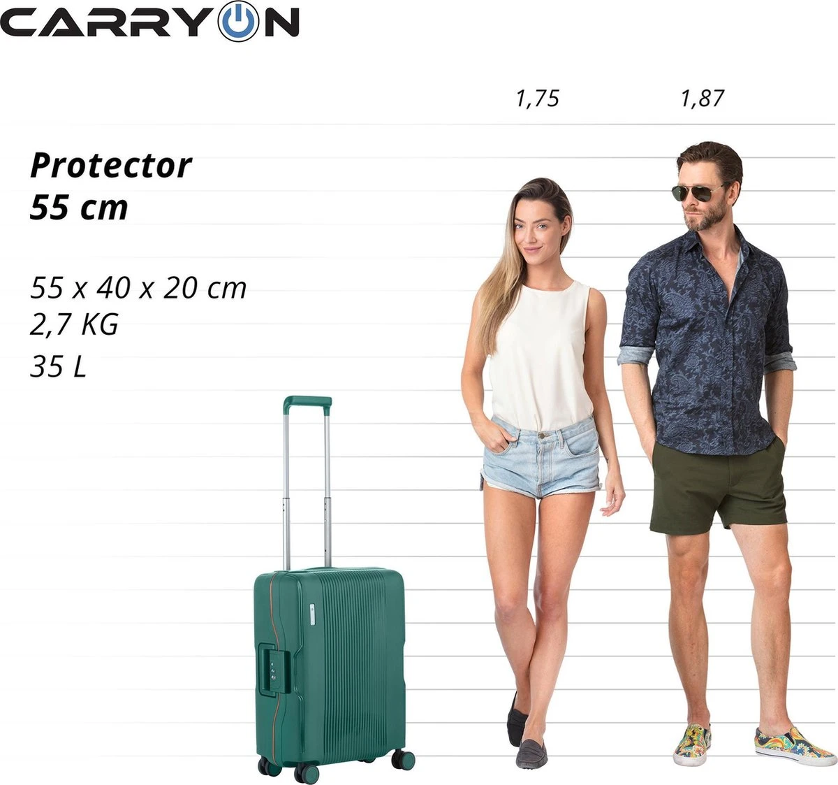 CarryOn Protector Luxe Handbagage Koffer - Trolley 55cm Met TSA-slot En Clipsluiting - Groen 8 CarryOn Protector Luxe Handbagage Koffer - Trolley 55cm Met TSA-slot En Clipsluiting - Groen - Afbeelding 6