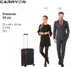 CarryOn Protector Luxe Handbagage Koffer - Trolley 55cm Met TSA-slot En Clipsluiting - Zwart -Koffer Winkel 1200x1130 2