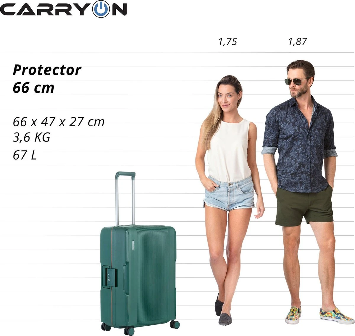 CarryOn Protector Luxe Reiskoffer - Trolley 66cm Met TSA-klikslot En OKOBAN - Ultrasterk - Groen 9 CarryOn Protector Luxe Reiskoffer - Trolley 66cm Met TSA-klikslot En OKOBAN - Ultrasterk - Groen - Afbeelding 7