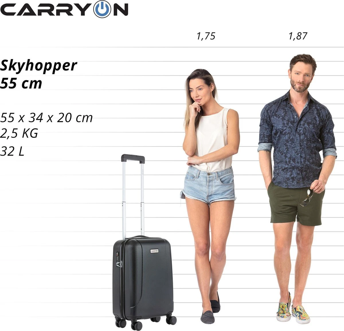 CarryOn Skyhopper Handbagage En Beautycase - 55cm TSA Trolley En Make-up Koffer - Zwart 10 CarryOn Skyhopper Handbagage En Beautycase - 55cm TSA Trolley En Make-up Koffer - Zwart - Afbeelding 8