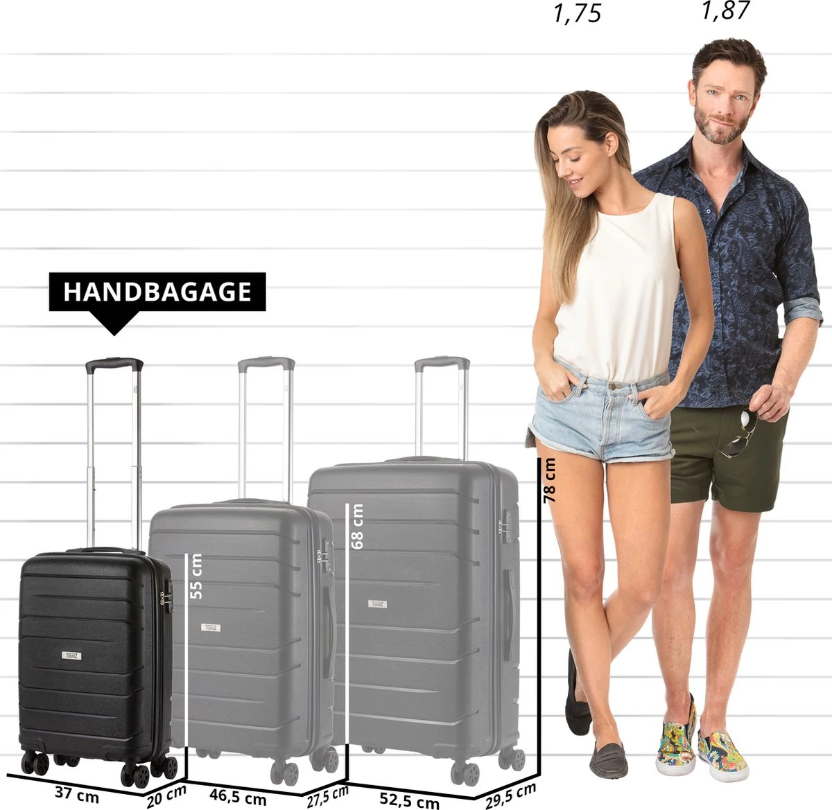 TravelZ Big Bars Handbagagekoffer 55cm Met TSA-slot - Ultrasterk - Zwart 4 TravelZ Big Bars Handbagagekoffer 55cm Met TSA-slot - Ultrasterk - Zwart - Afbeelding 2
