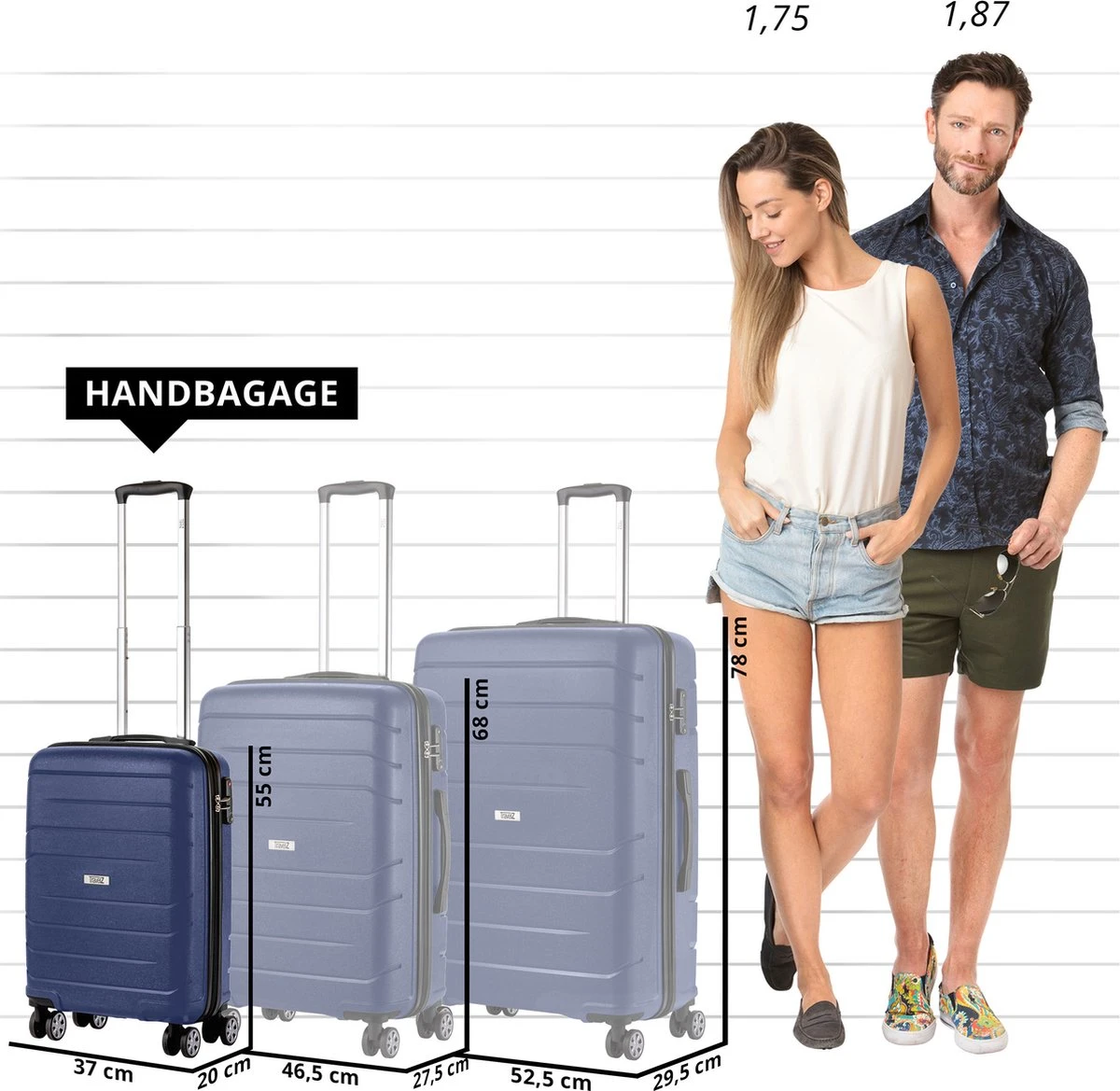 TravelZ Big Bars Handbagagekoffer 55cm Met TSA-slot - Ultrasterk - Blauw 8 TravelZ Big Bars Handbagagekoffer 55cm Met TSA-slot - Ultrasterk - Blauw - Afbeelding 6