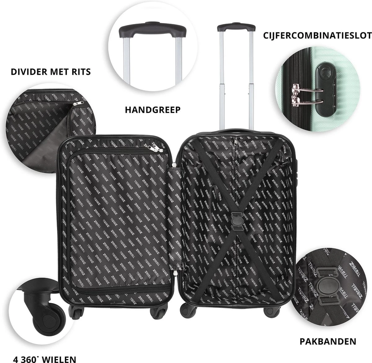 TravelZ Horizon Handbagagekoffer - 54cm Handbagage Trolley Met Gevoerde Binnenkant - Mint 5 TravelZ Horizon Handbagagekoffer - 54cm Handbagage Trolley Met Gevoerde Binnenkant - Mint - Afbeelding 3