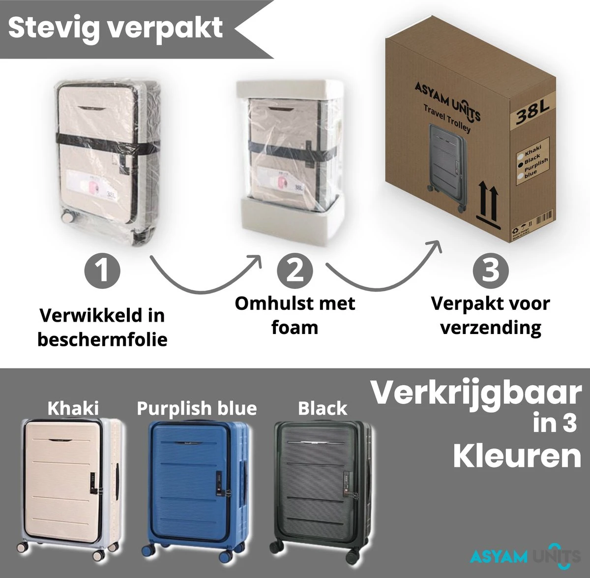 Asyam Units- Handbagage- Invouwbaar- Koffer- Koffer 38L- Spinner Wielen- TSA Slot- Lichtgewicht- Zwart 6 Asyam Units- Handbagage- Invouwbaar- Koffer- Koffer 38L- Spinner Wielen- TSA Slot- Lichtgewicht- Zwart - Afbeelding 4