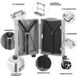 CarryOn Kofferset ULD - Luxe Aluminium Handbagage Koffer 55cm + 76cm Grote Reiskoffer - Dubbel TSA Slot - Zilver -Koffer Winkel 1200x1183 4