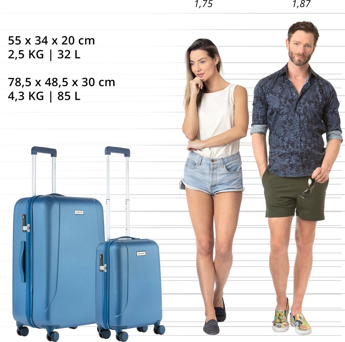 CarryOn Skyhopper Kofferset – TSA Handbagage + Reiskoffer 78cm – Dubbele Wielen - Blauw 9 CarryOn Skyhopper Kofferset – TSA Handbagage + Reiskoffer 78cm – Dubbele Wielen - Blauw - Afbeelding 7