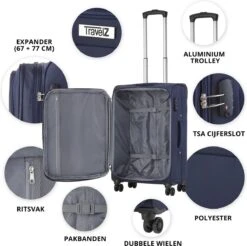 TravelZ Softspinner TSA Kofferset - 3-delige Zachte Trolleyset - Dubbele Wielen En Voorvakken Blauw 14 TravelZ Softspinner TSA Kofferset - 3-delige Zachte Trolleyset - Dubbele Wielen En Voorvakken Blauw -Koffer Winkel 1200x1194 10