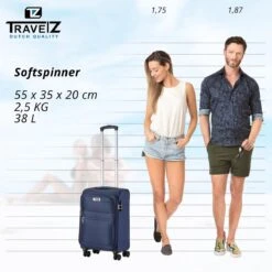 TravelZ Softspinner TSA Handbagagekoffer 55cm - Zachte Reiskoffer Dubbele Wielen – Blauw -Koffer Winkel 1200x1199 15