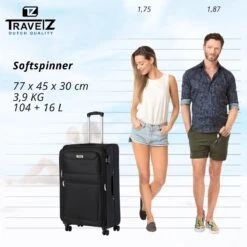 Travelz Softspinner TSA Reiskoffer 77cm - Zachte Reiskoffer Met Expander 104 + 16 Ltr - Zwart -Koffer Winkel 1200x1199 20