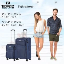 TravelZ Softspinner TSA Kofferset - 2-delig Handbagage + Grote Koffer 77cm - Dubbele Wielen - Blauw 16 TravelZ Softspinner TSA Kofferset - 2-delig Handbagage + Grote Koffer 77cm - Dubbele Wielen - Blauw -Koffer Winkel 1200x1199 26