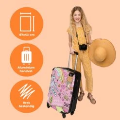 NoBoringSuitcases.com® Koffer Groot - Roze - Eenhoorn - Skateboard - Tekening - Trolley Koffer Met TSA-slot - Met Wielen - 90 Liter - Reiskoffer - 66 Cm -Koffer Winkel 1200x1200 1196