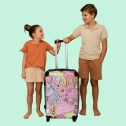 NoBoringSuitcases.com® Koffer Groot - Roze - Eenhoorn - Skateboard - Tekening - Trolley Koffer Met TSA-slot - Met Wielen - 90 Liter - Reiskoffer - 66 Cm -Koffer Winkel 1200x1200 1200