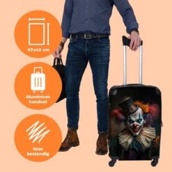 NoBoringSuitcases.com® Koffer Groot - Clown - Hoed - Kraag - Portret - Killer Clown - Trolley Koffer Met TSA-slot - Met Wielen - 90 Liter - Reiskoffer - 66 Cm -Koffer Winkel 1200x1200 1218