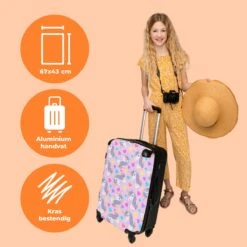 NoBoringSuitcases.com® Koffer Groot - Eenhoorn - Meisje - Patroon - Hartje - Trolley Koffer Met TSA-slot - Met Wielen - 90 Liter - Reiskoffer - 66 Cm -Koffer Winkel 1200x1200 1598