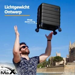 CabinMax Handbagage Koffer - Trolley 30L - Harde Reiskoffer - 45x36x20cm - Lichtgewicht - Groot Capaciteit - Zwart -Koffer Winkel 1200x1200 160