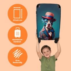 NoBoringSuitcases.com® Koffer Groot - Hond - Hoed - Colbert - Bloemen - Blauw - Trolley Koffer Met TSA-slot - Met Wielen - 90 Liter - Reiskoffer - 66 Cm -Koffer Winkel 1200x1200 1711