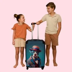NoBoringSuitcases.com® Koffer Groot - Hond - Hoed - Colbert - Bloemen - Blauw - Trolley Koffer Met TSA-slot - Met Wielen - 90 Liter - Reiskoffer - 66 Cm -Koffer Winkel 1200x1200 1715