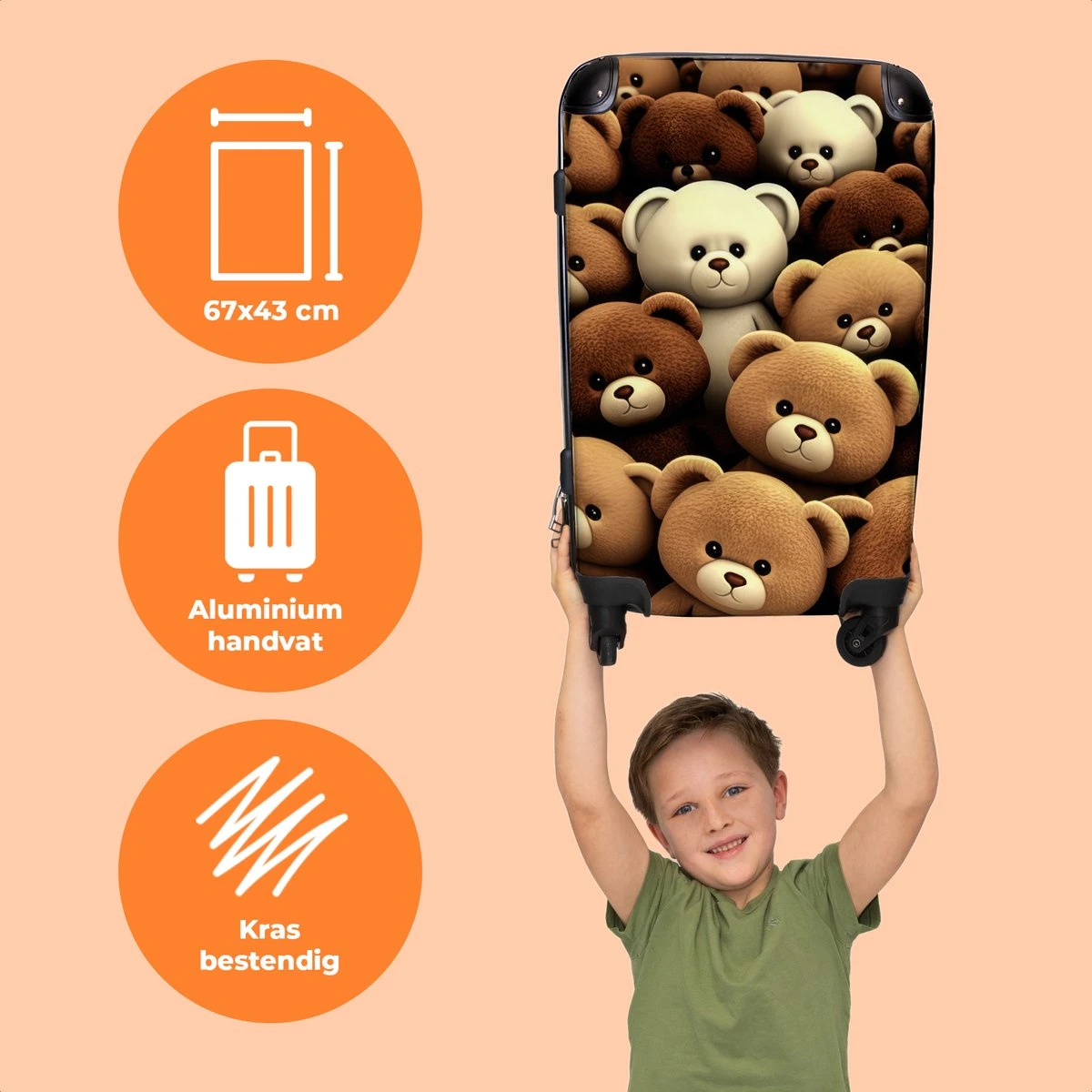 NoBoringSuitcases.com® Koffer Groot - Teddybeer - Knuffel - Bruin - Beer - Trolley Koffer Met TSA-slot - Met Wielen - 90 Liter - Reiskoffer - 66 Cm 5 NoBoringSuitcases.com® Koffer Groot - Teddybeer - Knuffel - Bruin - Beer - Trolley Koffer Met TSA-slot - Met Wielen - 90 Liter - Reiskoffer - 66 Cm - Afbeelding 3