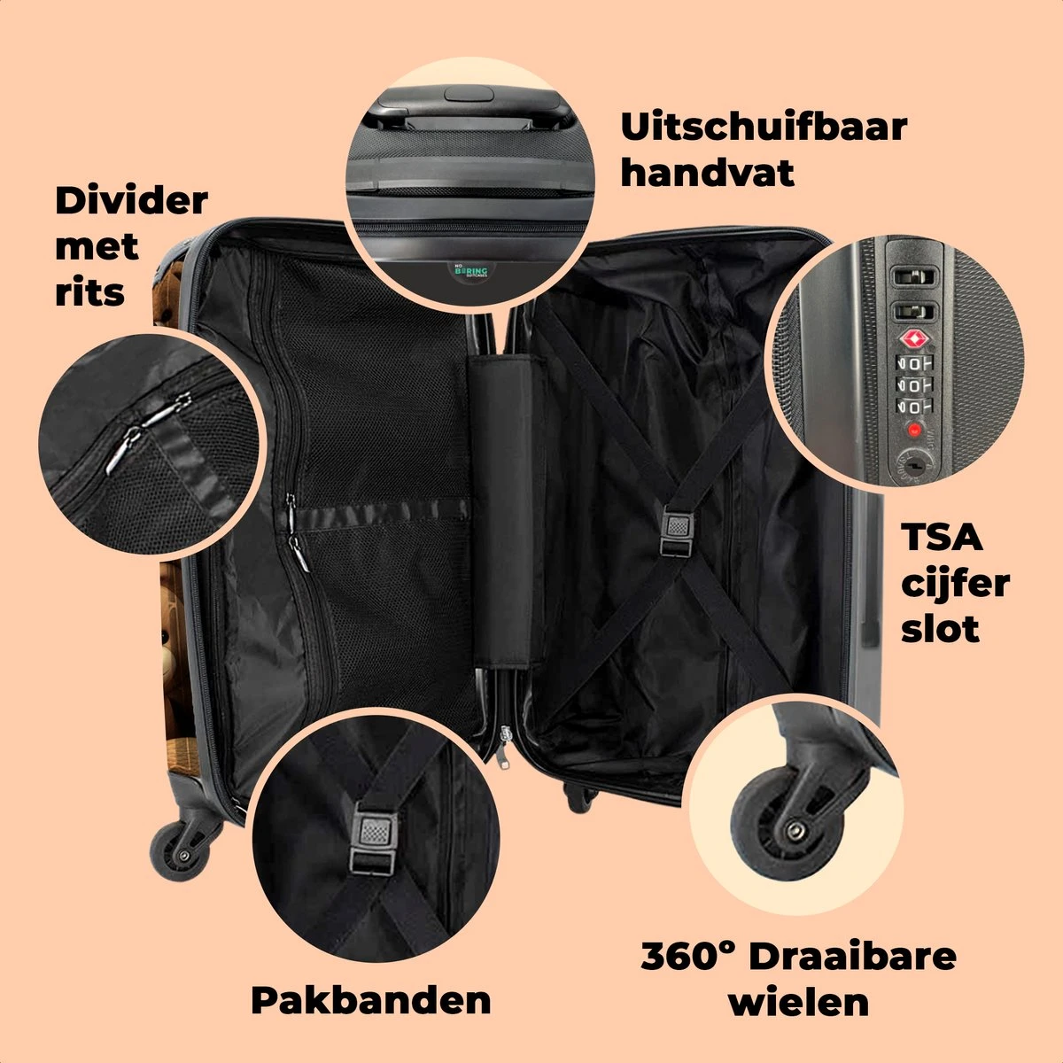 NoBoringSuitcases.com® Koffer Groot - Teddybeer - Knuffel - Bruin - Beer - Trolley Koffer Met TSA-slot - Met Wielen - 90 Liter - Reiskoffer - 66 Cm 6 NoBoringSuitcases.com® Koffer Groot - Teddybeer - Knuffel - Bruin - Beer - Trolley Koffer Met TSA-slot - Met Wielen - 90 Liter - Reiskoffer - 66 Cm - Afbeelding 4