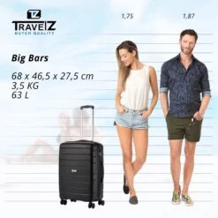 TravelZ Big Bars Reiskoffer 68 Cm Met Dubbele Wielen - Trolley Koffer Met TSA-slot - Zwart -Koffer Winkel 1200x1200 1783
