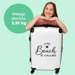NoBoringSuitcases.com® Koffer Groot - Tekst - Strand - The Beach Is Calling - Zwart Wit - Vakantie - Trolley Koffer Met TSA-slot - Met Wielen - 90 Liter - Reiskoffer - 66 Cm -Koffer Winkel 1200x1200 2006