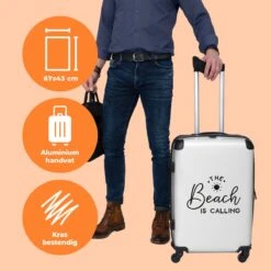 NoBoringSuitcases.com® Koffer Groot - Tekst - Strand - The Beach Is Calling - Zwart Wit - Vakantie - Trolley Koffer Met TSA-slot - Met Wielen - 90 Liter - Reiskoffer - 66 Cm -Koffer Winkel 1200x1200 2007