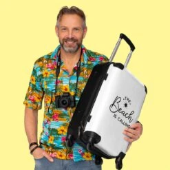 NoBoringSuitcases.com® Koffer Groot - Tekst - Strand - The Beach Is Calling - Zwart Wit - Vakantie - Trolley Koffer Met TSA-slot - Met Wielen - 90 Liter - Reiskoffer - 66 Cm -Koffer Winkel 1200x1200 2010