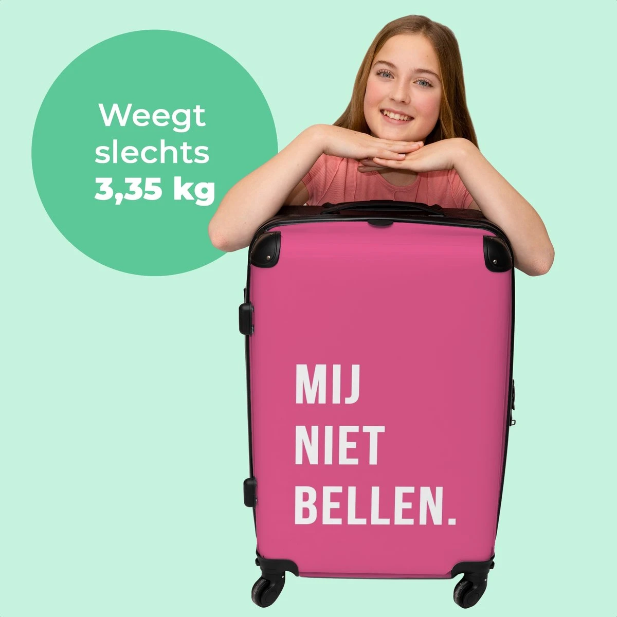 NoBoringSuitcases.com® Koffer Groot - Quotes - Spreuken - Mij Niet Bellen. - Roze - Wit - Trolley Koffer Met TSA-slot - Met Wielen - 90 Liter - Reiskoffer - 66 Cm 4 NoBoringSuitcases.com® Koffer Groot - Quotes - Spreuken - Mij Niet Bellen. - Roze - Wit - Trolley Koffer Met TSA-slot - Met Wielen - 90 Liter - Reiskoffer - 66 Cm - Afbeelding 2