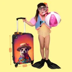 NoBoringSuitcases.com® Koffer Groot - Meerkat - Bloemen - Hoed - Dieren - Portret - Trolley Koffer Met TSA-slot - Met Wielen - 90 Liter - Reiskoffer - 66 Cm -Koffer Winkel 1200x1200 2152