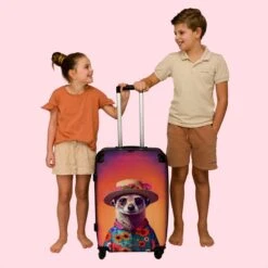 NoBoringSuitcases.com® Koffer Groot - Meerkat - Bloemen - Hoed - Dieren - Portret - Trolley Koffer Met TSA-slot - Met Wielen - 90 Liter - Reiskoffer - 66 Cm -Koffer Winkel 1200x1200 2153
