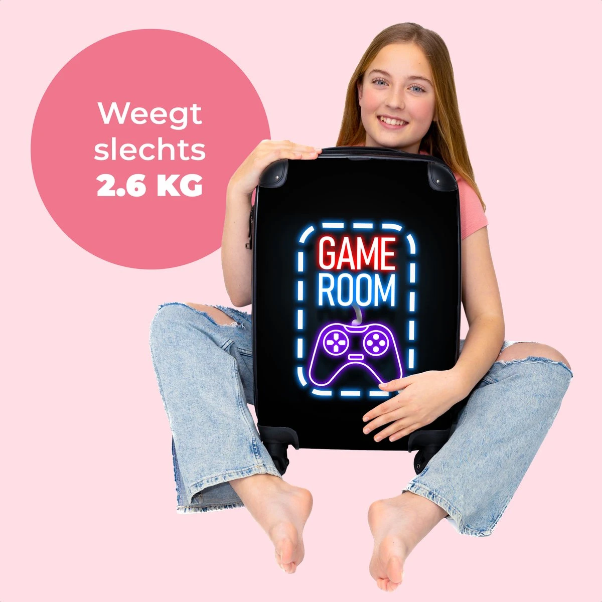 NoBoringSuitcases.com® Koffer - Trolley Op Wieltjes - Neon - Game Room - Tekst - Controller - Zwart - Reiskoffer - Past Binnen 55x40x20 Cm En 55x35x25 Cm - Koffertje - Trolley Handbagage 4 NoBoringSuitcases.com® Koffer - Trolley Op Wieltjes - Neon - Game Room - Tekst - Controller - Zwart - Reiskoffer - Past Binnen 55x40x20 Cm En 55x35x25 Cm - Koffertje - Trolley Handbagage - Afbeelding 2