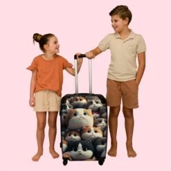 NoBoringSuitcases.com® Koffer Groot - Kat - Huisdieren - Poes - Bruin - Grijs - Trolley Koffer Met TSA-slot - Met Wielen - 90 Liter - Reiskoffer - 66 Cm -Koffer Winkel 1200x1200 2160