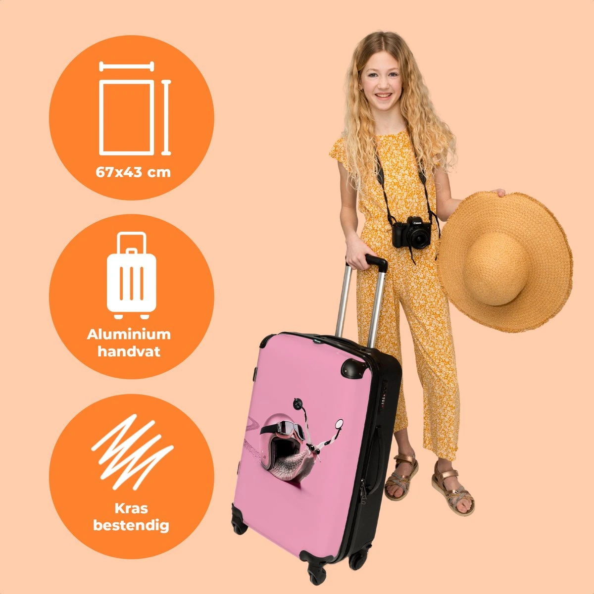 NoBoringSuitcases.com® Koffer Groot - Slak - Roze - Meisjes - Racen - Trolley Koffer Met TSA-slot - Met Wielen - 90 Liter - Reiskoffer - 66 Cm 5 NoBoringSuitcases.com® Koffer Groot - Slak - Roze - Meisjes - Racen - Trolley Koffer Met TSA-slot - Met Wielen - 90 Liter - Reiskoffer - 66 Cm - Afbeelding 3