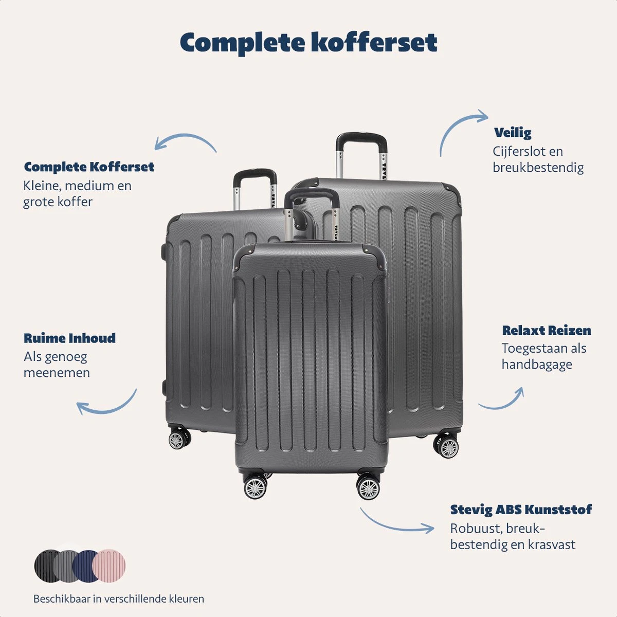 TRVLMORE Kofferset - 3 Delig - 38L (handbagage) + 70L + 110L - Donkergrijs 7 TRVLMORE Kofferset - 3 Delig - 38L (handbagage) + 70L + 110L - Donkergrijs - Afbeelding 5