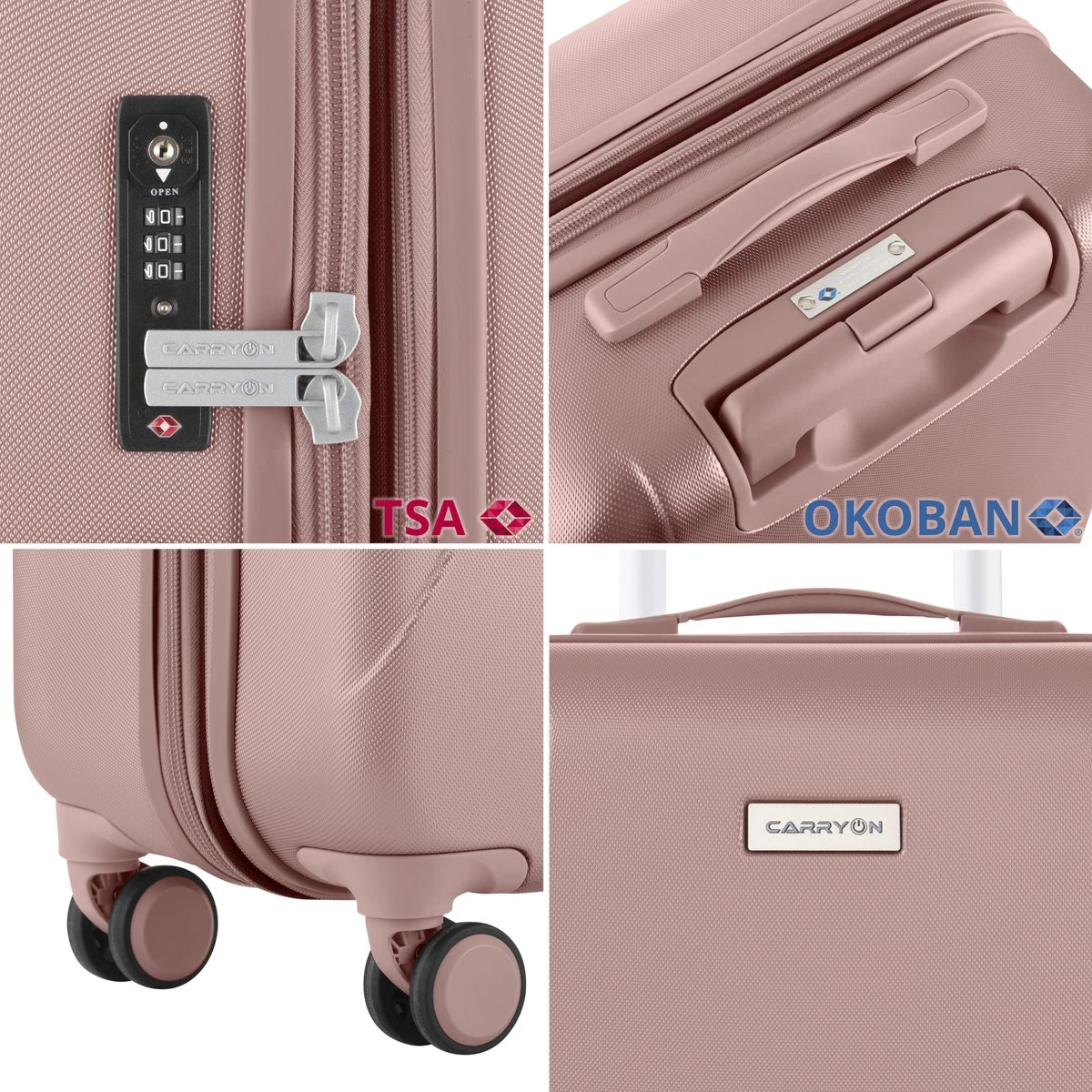 CarryOn Skyhopper Kofferset – TSA Handbagage + Reiskoffer 78cm – Dubbele Wielen - Old Pink 6 CarryOn Skyhopper Kofferset – TSA Handbagage + Reiskoffer 78cm – Dubbele Wielen - Old Pink - Afbeelding 4