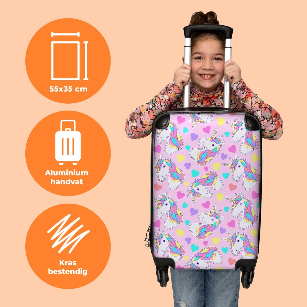 NoBoringSuitcases.com® Koffer - Eenhoorn - Meisje - Patroon - Hartje - Past Binnen 55x40x20 Cm En 55x35x25 Cm - Handbagage - Trolley - Fotokoffer - Cabin Size - Print 5 NoBoringSuitcases.com® Koffer - Eenhoorn - Meisje - Patroon - Hartje - Past Binnen 55x40x20 Cm En 55x35x25 Cm - Handbagage - Trolley - Fotokoffer - Cabin Size - Print - Afbeelding 3