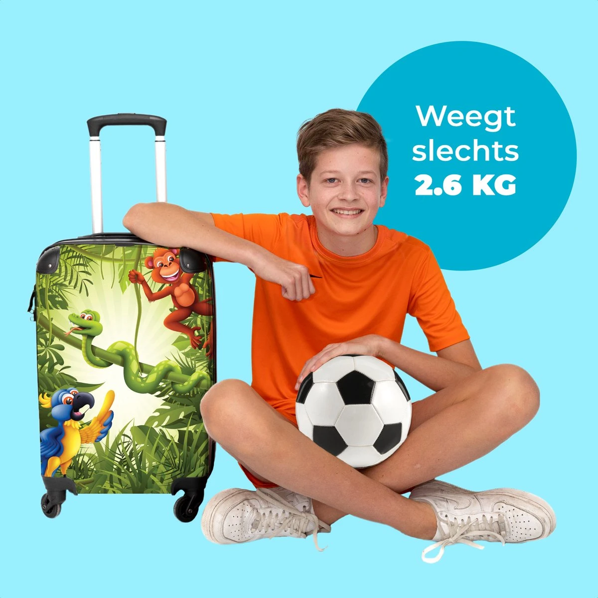 NoBoringSuitcases.com® Koffer - Jungle - Dieren - Groen - Kinderen - Past Binnen 55x40x20 Cm En 55x35x25 Cm - Handbagage - Trolley - Fotokoffer - Cabin Size - Print 4 NoBoringSuitcases.com® Koffer - Jungle - Dieren - Groen - Kinderen - Past Binnen 55x40x20 Cm En 55x35x25 Cm - Handbagage - Trolley - Fotokoffer - Cabin Size - Print - Afbeelding 2