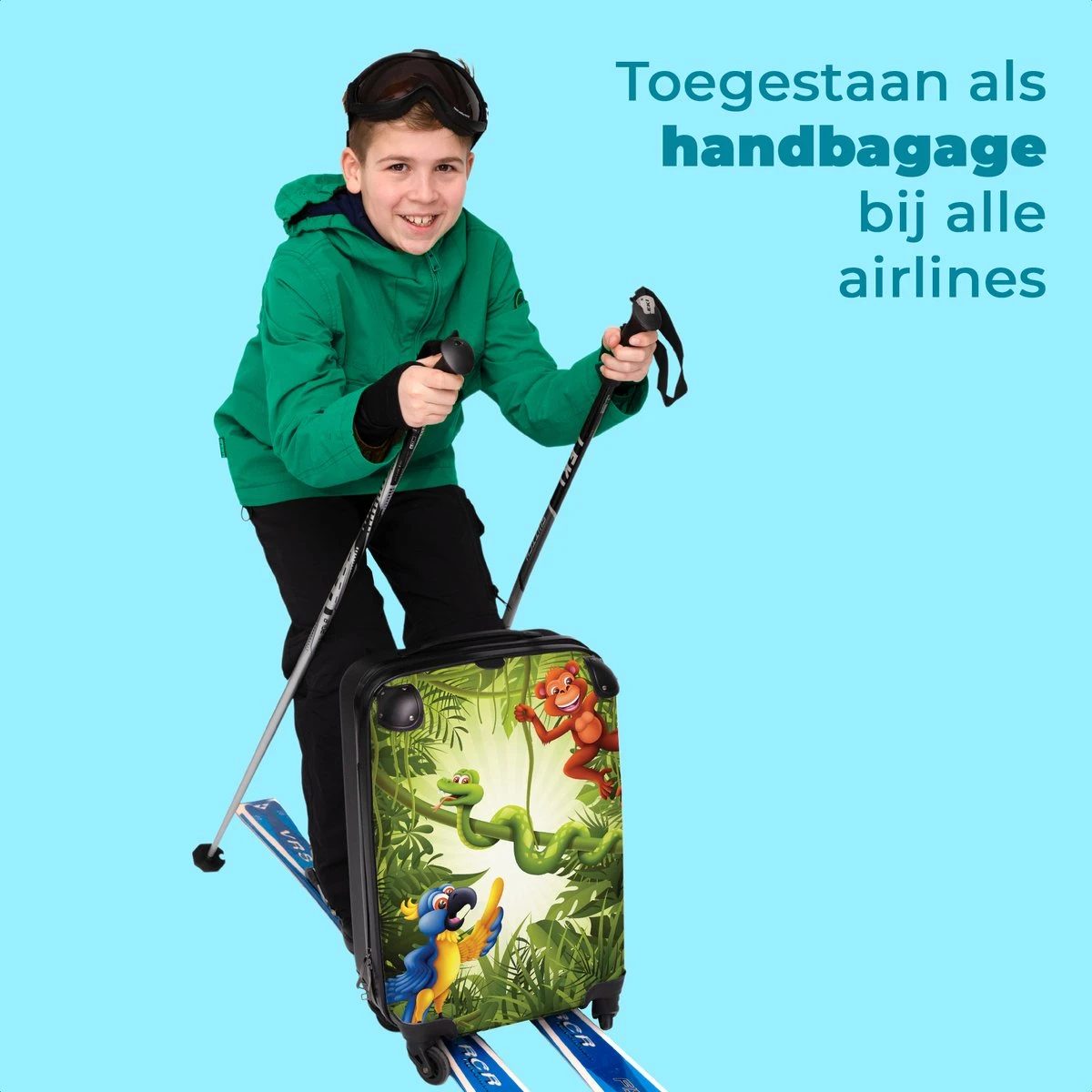 NoBoringSuitcases.com® Koffer - Jungle - Dieren - Groen - Kinderen - Past Binnen 55x40x20 Cm En 55x35x25 Cm - Handbagage - Trolley - Fotokoffer - Cabin Size - Print 7 NoBoringSuitcases.com® Koffer - Jungle - Dieren - Groen - Kinderen - Past Binnen 55x40x20 Cm En 55x35x25 Cm - Handbagage - Trolley - Fotokoffer - Cabin Size - Print - Afbeelding 5