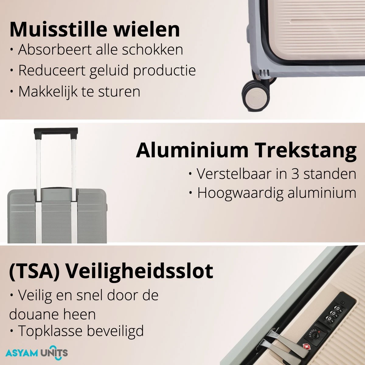 Asyam Units- Handbagage- Invouwbaar- Koffer- Koffer 38L- Spinner Wielen- TSA Slot- Lichtgewicht- Khaki 6 Asyam Units- Handbagage- Invouwbaar- Koffer- Koffer 38L- Spinner Wielen- TSA Slot- Lichtgewicht- Khaki - Afbeelding 4