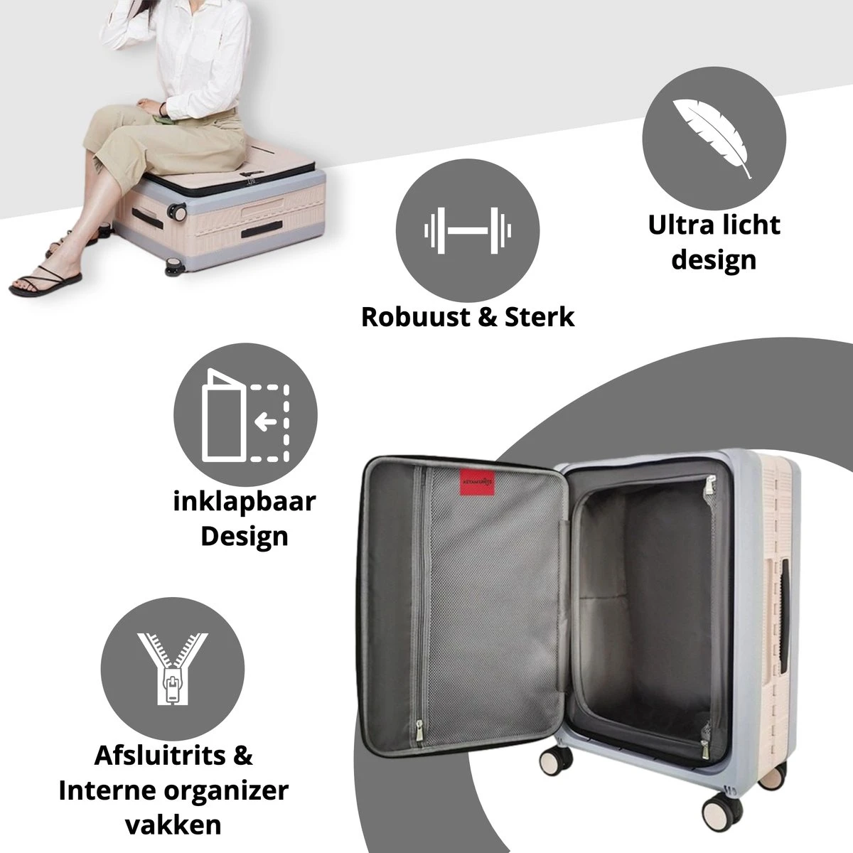 Asyam Units- Handbagage- Invouwbaar- Koffer- Koffer 38L- Spinner Wielen- TSA Slot- Lichtgewicht- Zwart 4 Asyam Units- Handbagage- Invouwbaar- Koffer- Koffer 38L- Spinner Wielen- TSA Slot- Lichtgewicht- Zwart - Afbeelding 2